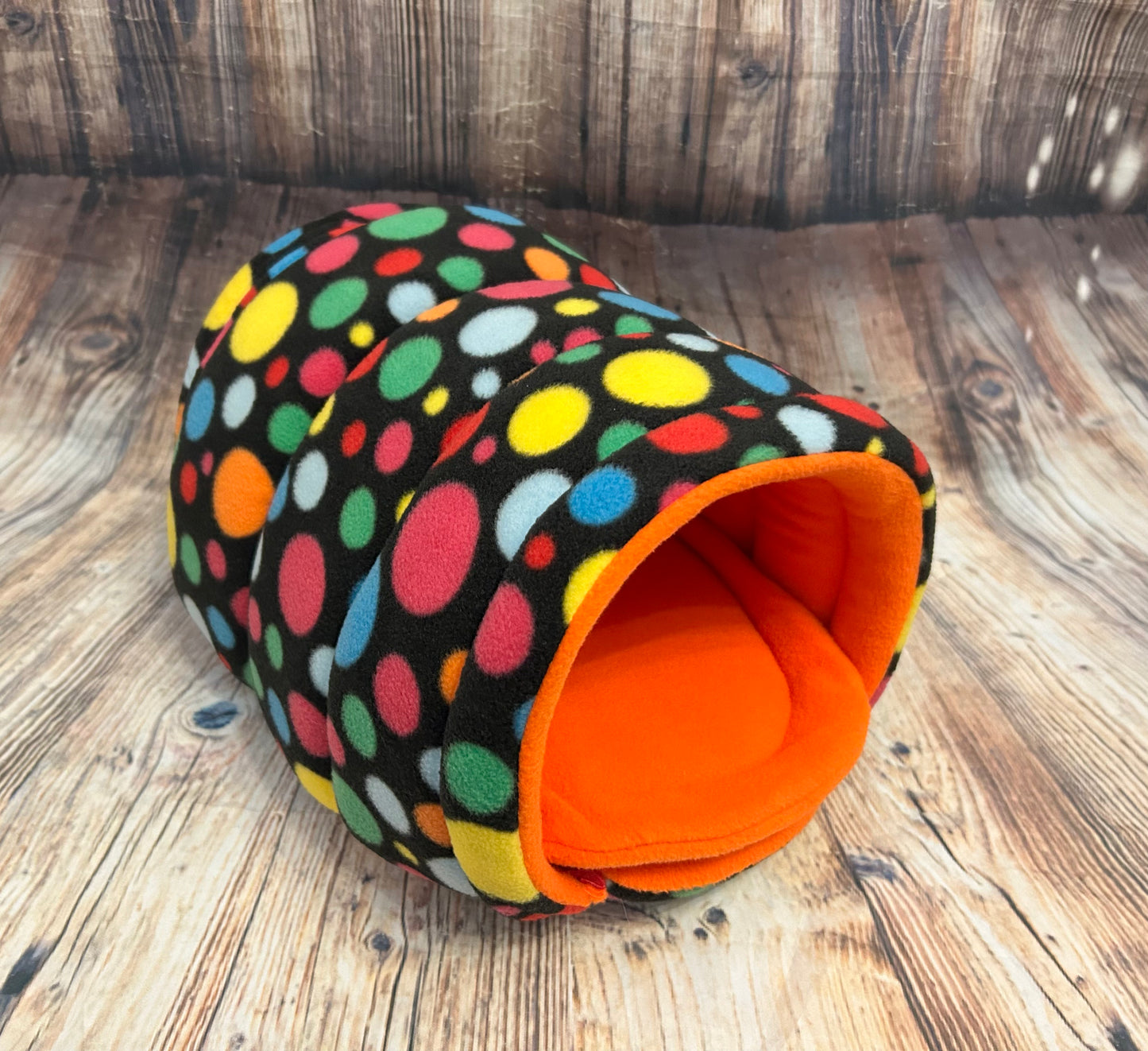 Black Spots Fleece Piggie Den / Orange + Pad