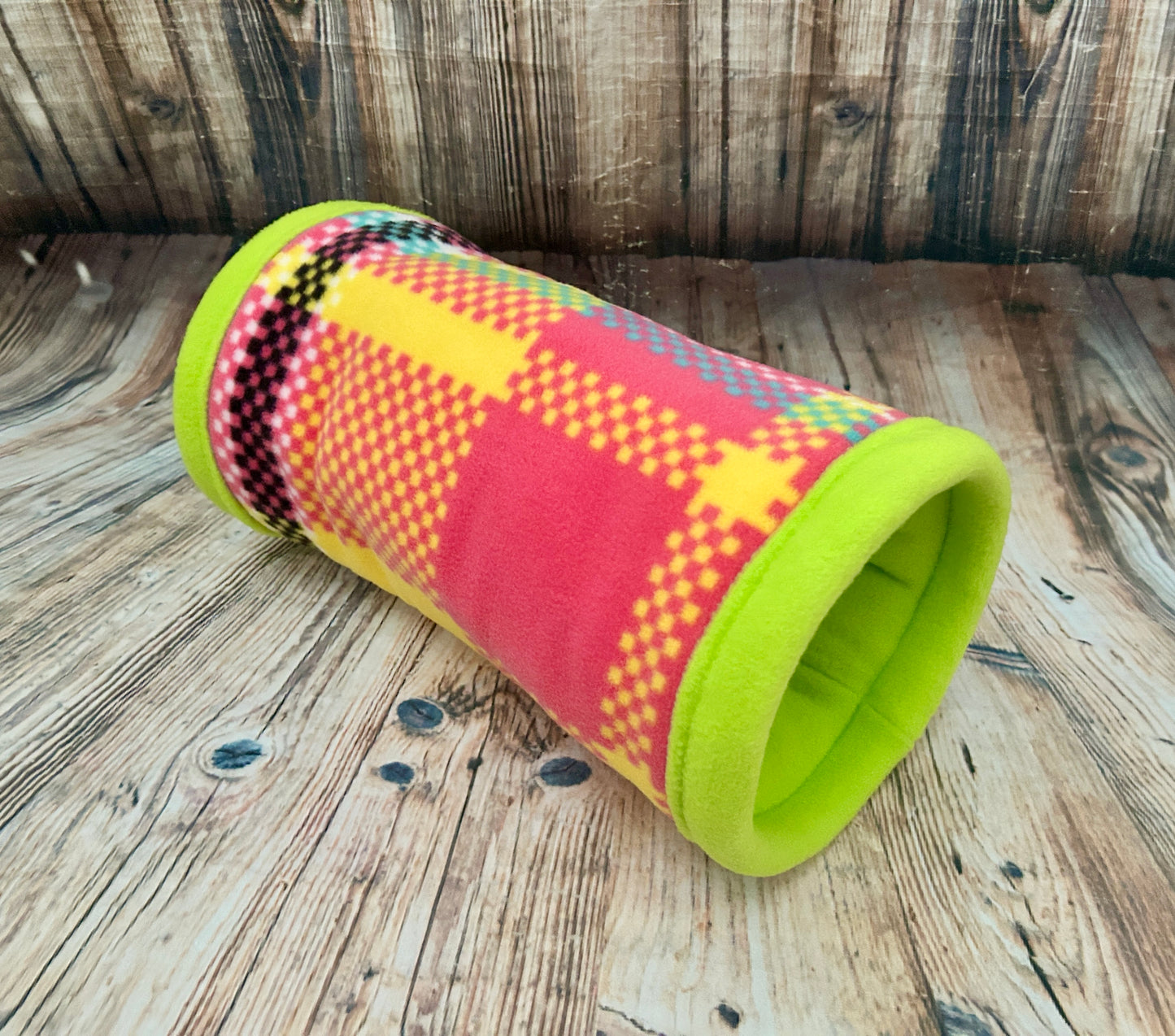Multi Tartan Fleece Cosy Tunnel / Lime - Pampered Piggies Boutique