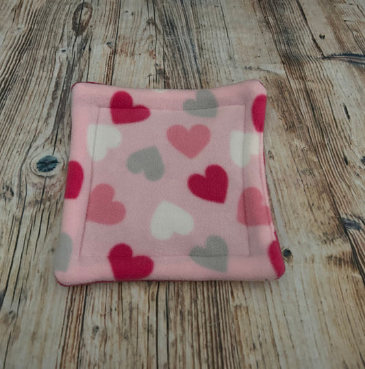 Grey Pink Hearts Fleece Cage Pad