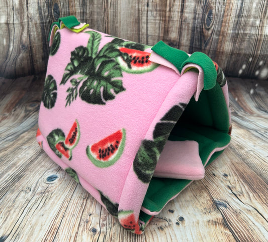 Watermelon Fleece Guinea Pig Tent /  Emerald + Pillow