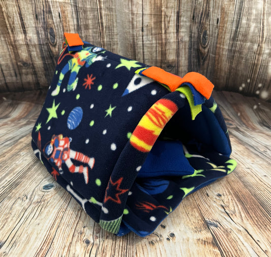 Space Rockets Fleece Guinea Pig Tent / Royal Blue + Pillow
