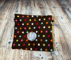 Brown Mini Spots Fleece Hay Bag With Clips