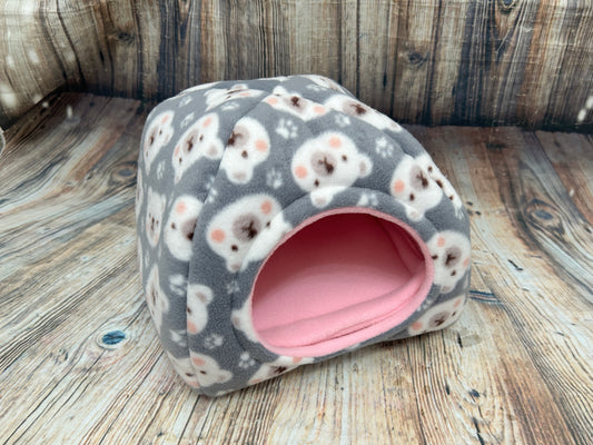 Grey Bears Fleece Piggie Pyramid /  Baby Pink + Pad