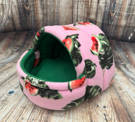 Watermelon Fleece Piggie Cave / Emerald + Pad