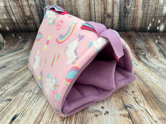 Fantasy Unicorns Fleece Guinea Pig Tent / Lilac with Pad + Pillow