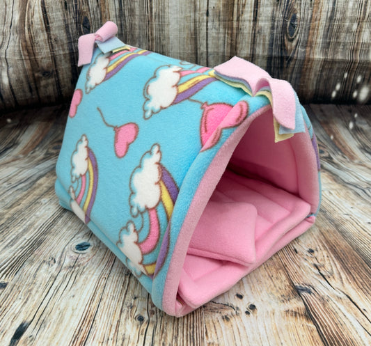 Magical Rainbows Fleece Guinea Pig Tent /  Baby Pink + Pillow