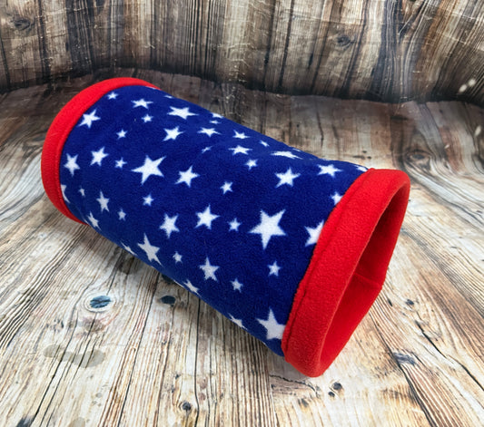Royal Blue Stars Fleece Cosy Tunnel / Red - Pampered Piggies Boutique